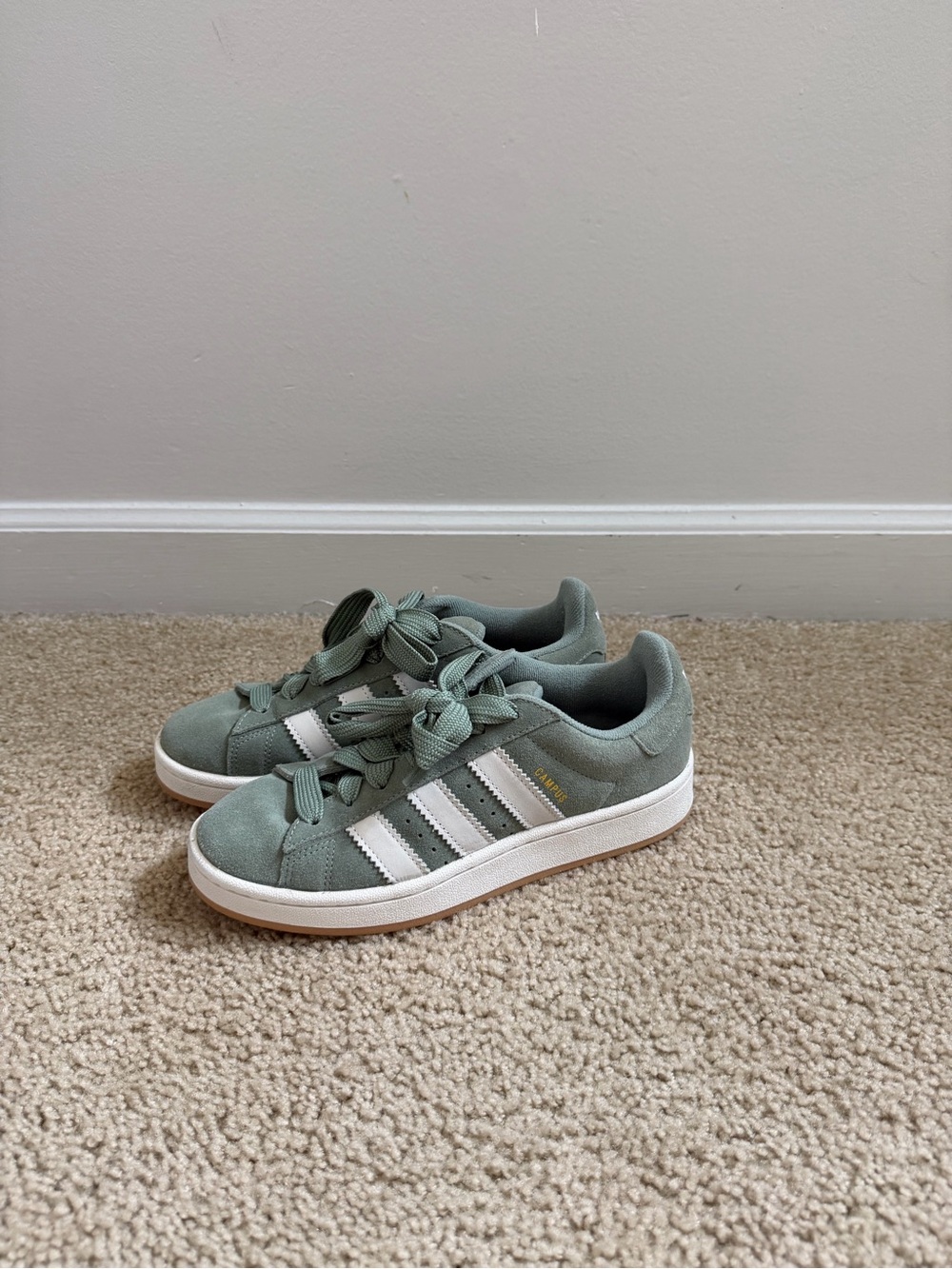 adidas Suede Sneakers in Sage Green with White Stripes